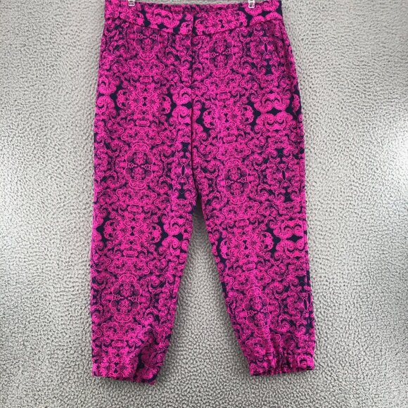 Ann Taylor Pants Womens 10 Pink Lace Print Cropped Jogger Tapered Leg Pockets - Picture 1 of 13